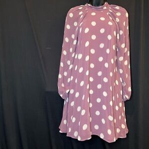 Maeve Polka Dot  Dress - Mauve  and White